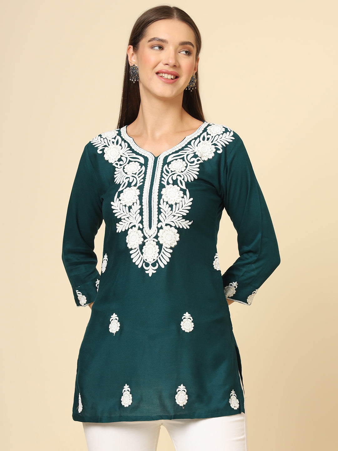 Elegant Rayon Kurti | Designer Short Kurti with Chikankari Embroidery