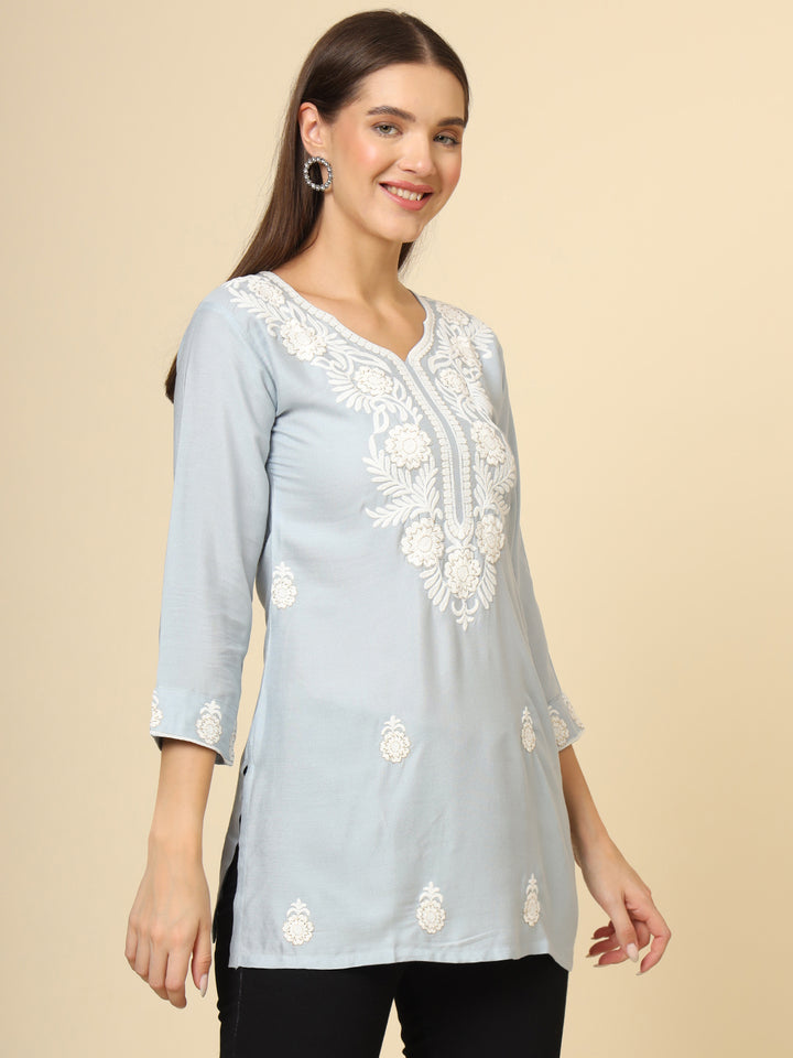 Elegant Rayon Kurti | Designer Short Kurti with Chikankari Embroidery