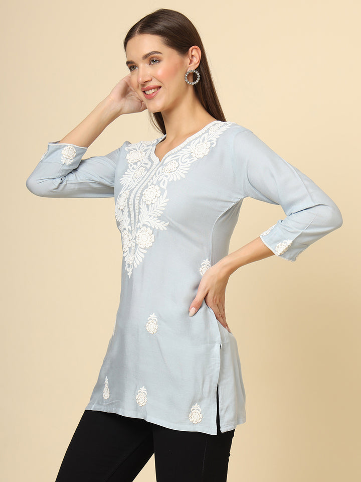 Elegant Rayon Kurti | Designer Short Kurti with Chikankari Embroidery