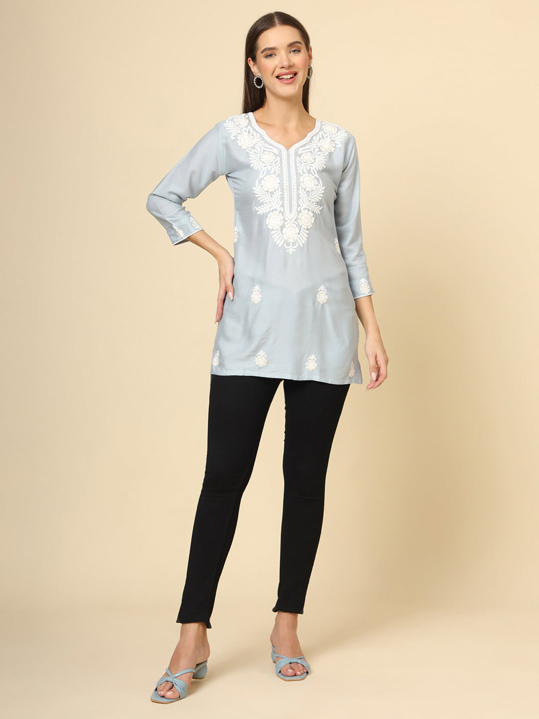 Elegant Rayon Kurti | Designer Short Kurti with Chikankari Embroidery