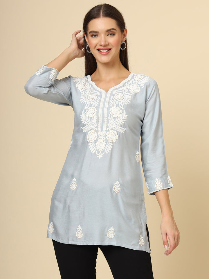 Elegant Rayon Kurti | Designer Short Kurti with Chikankari Embroidery