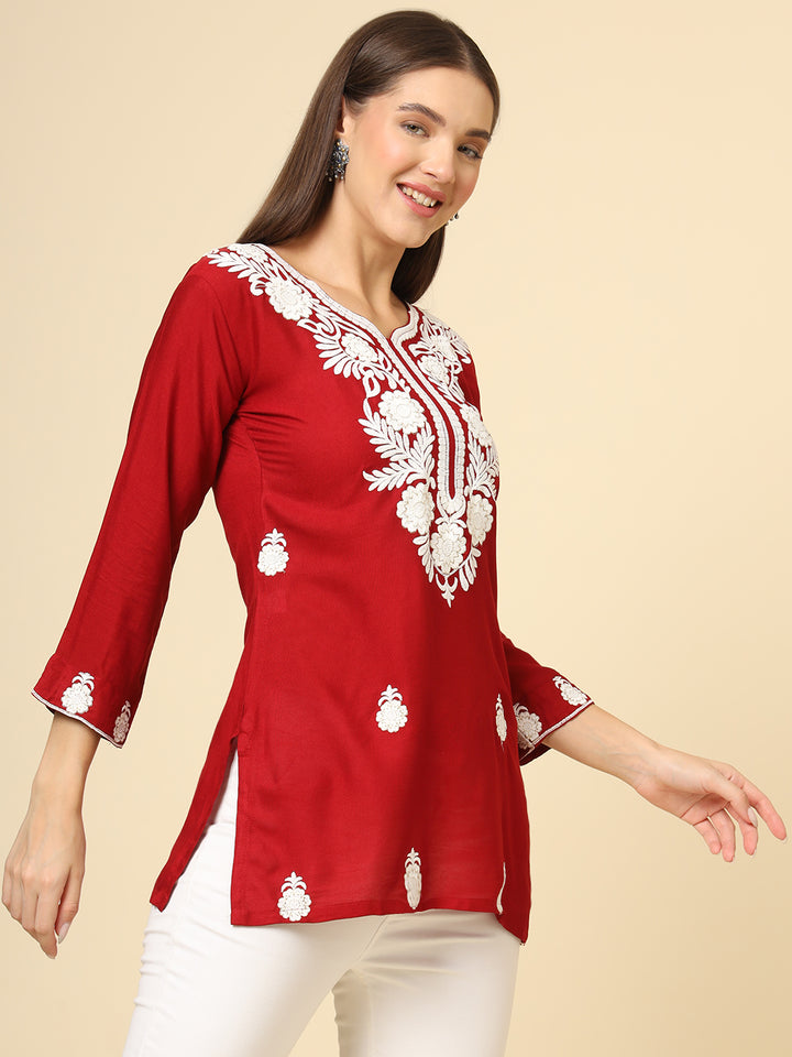 Elegant Rayon Kurti | Designer Short Kurti with Chikankari Embroidery