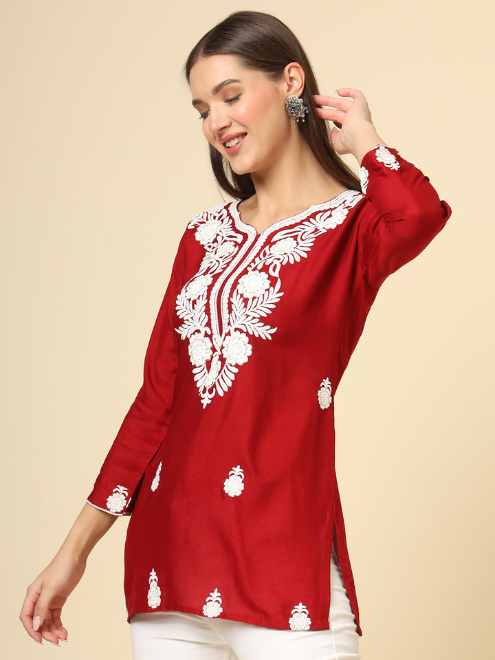 Elegant Rayon Kurti | Designer Short Kurti with Chikankari Embroidery