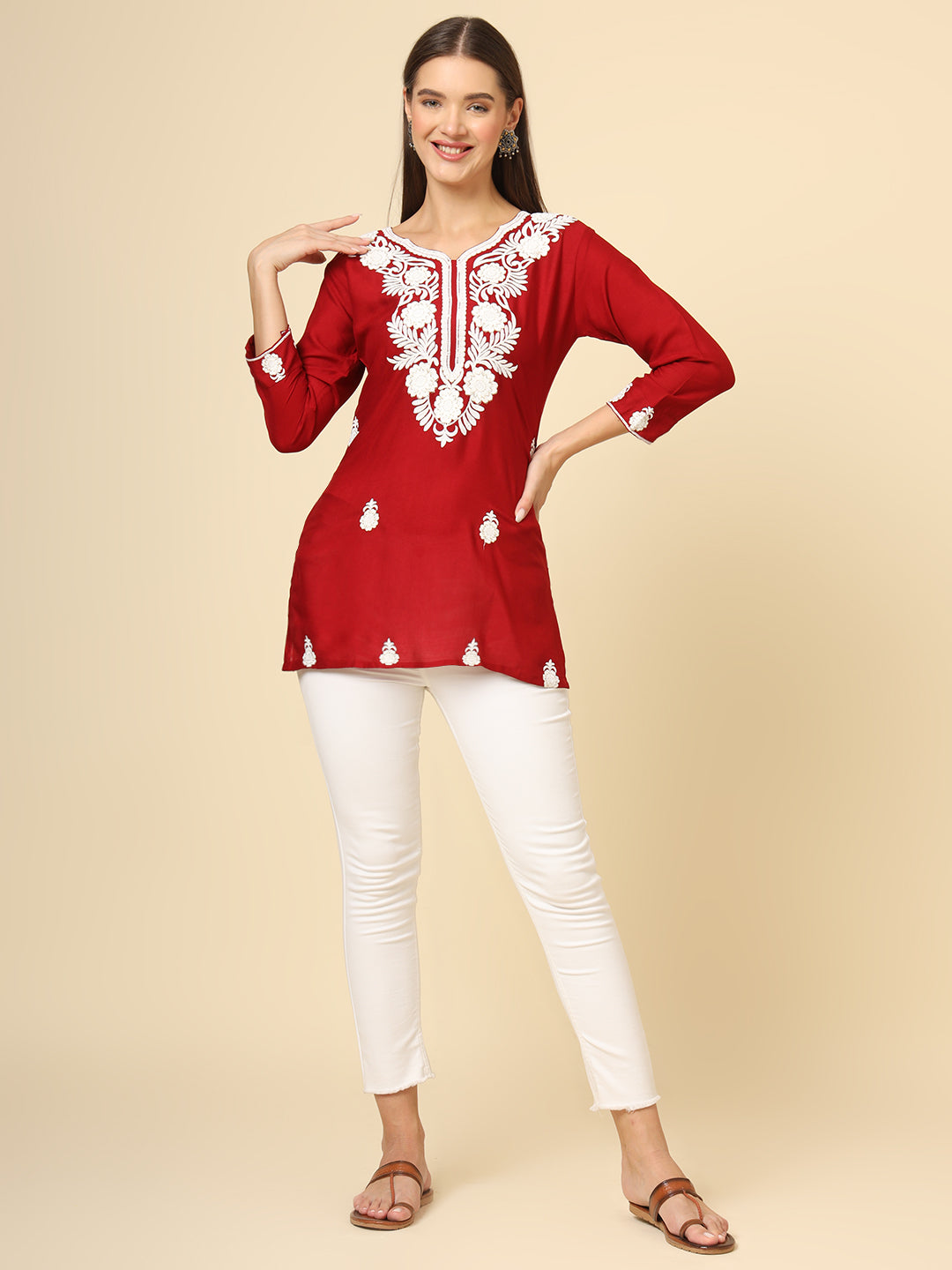 Elegant Rayon Kurti | Designer Short Kurti with Chikankari Embroidery