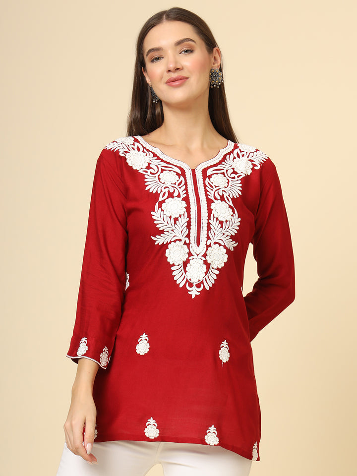 Elegant Rayon Kurti | Designer Short Kurti with Chikankari Embroidery