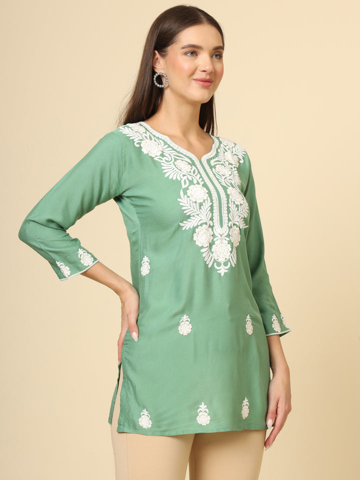 Elegant Rayon Kurti | Designer Short Kurti with Chikankari Embroidery