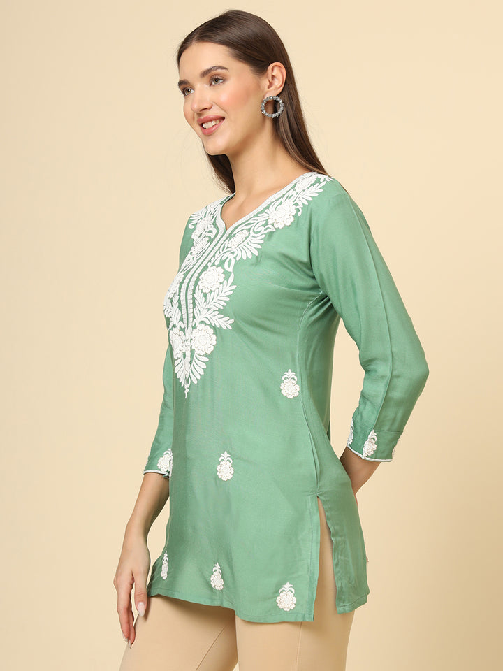 Elegant Rayon Kurti | Designer Short Kurti with Chikankari Embroidery