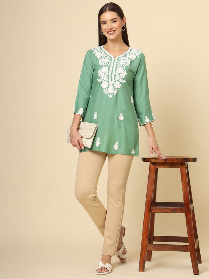 Elegant Rayon Kurti | Designer Short Kurti with Chikankari Embroidery