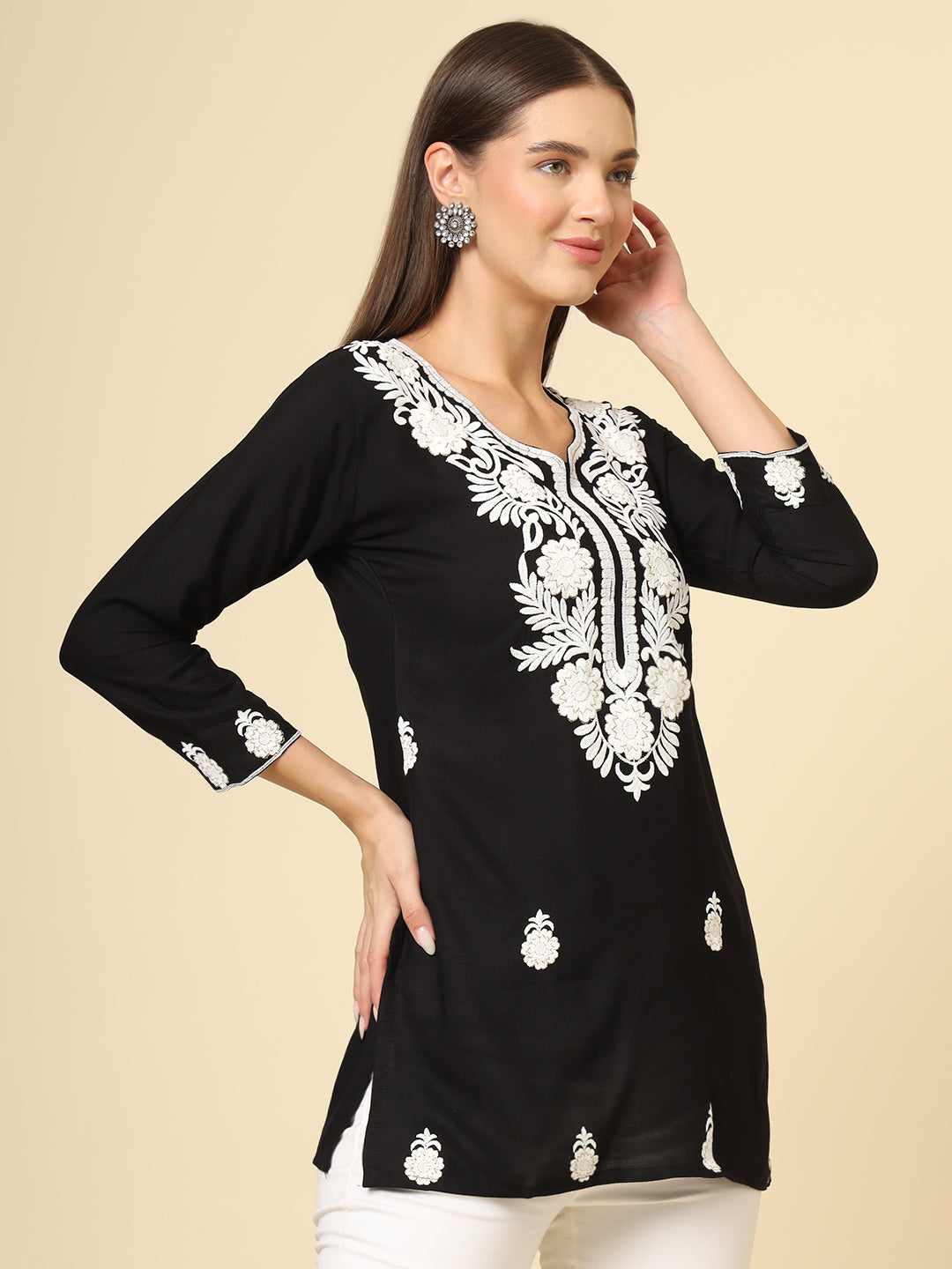 Elegant Rayon Kurti | Designer Short Kurti with Chikankari Embroidery