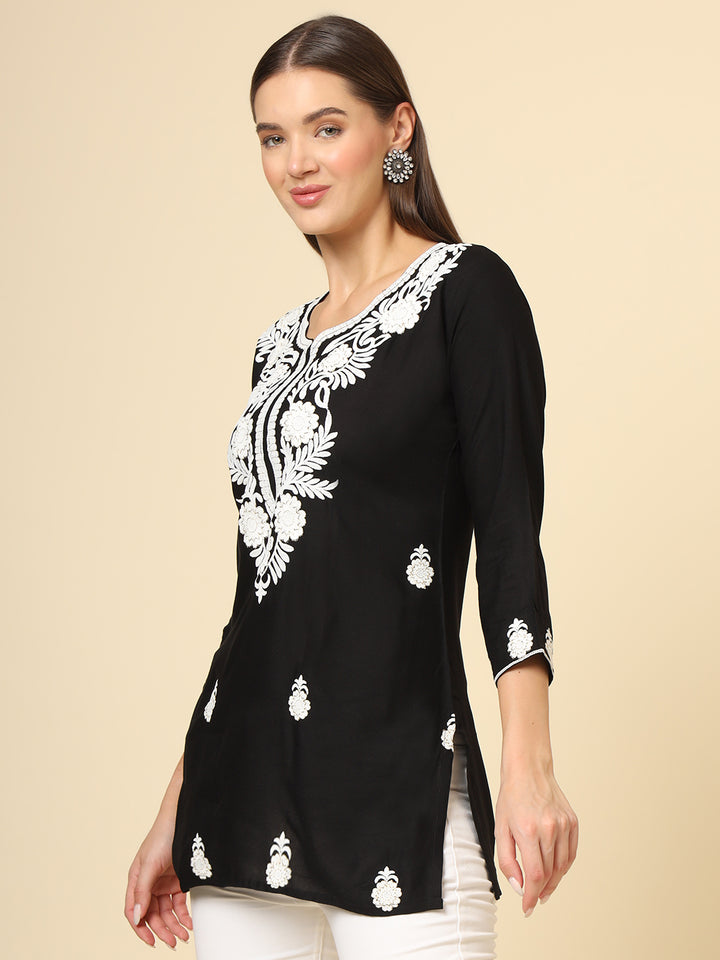 Elegant Rayon Kurti | Designer Short Kurti with Chikankari Embroidery