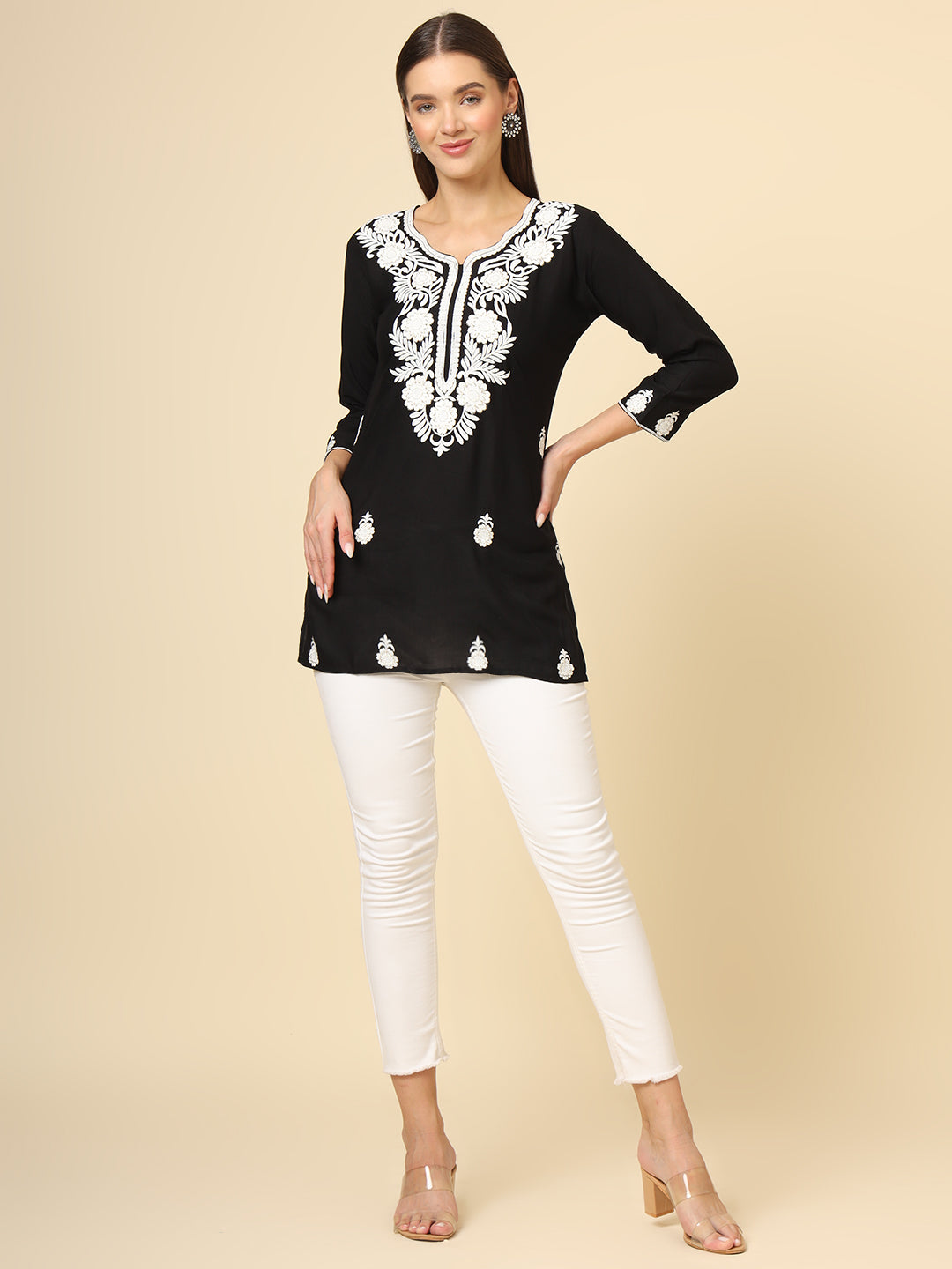 Elegant Rayon Kurti | Designer Short Kurti with Chikankari Embroidery