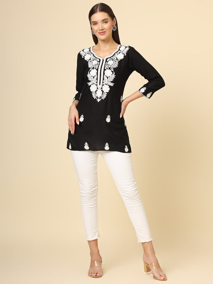 Elegant Rayon Kurti | Designer Short Kurti with Chikankari Embroidery