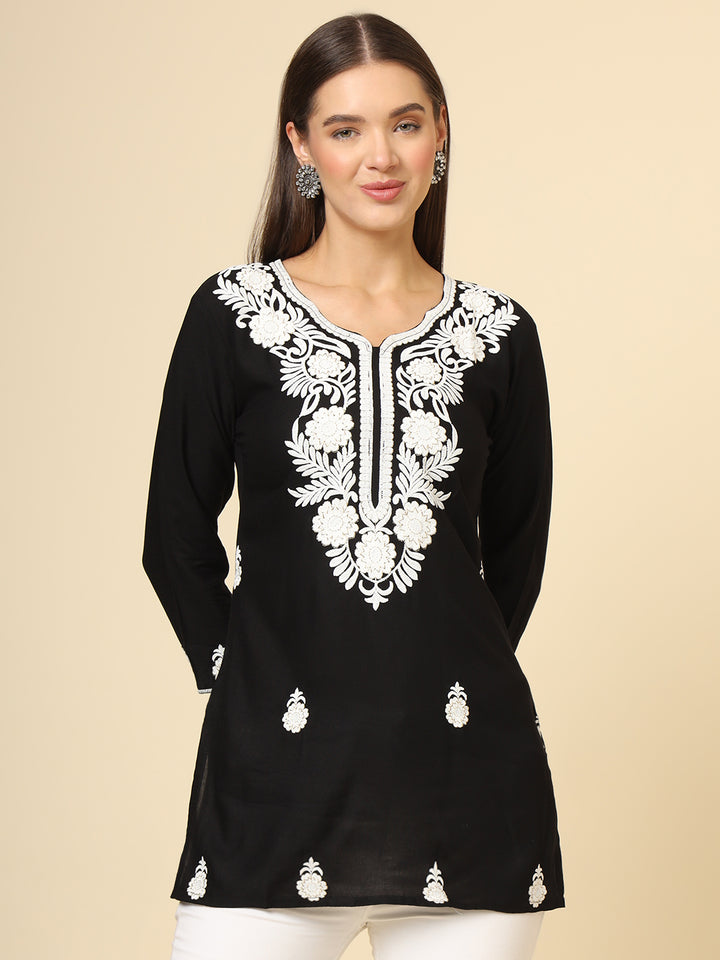 Elegant Rayon Kurti | Designer Short Kurti with Chikankari Embroidery