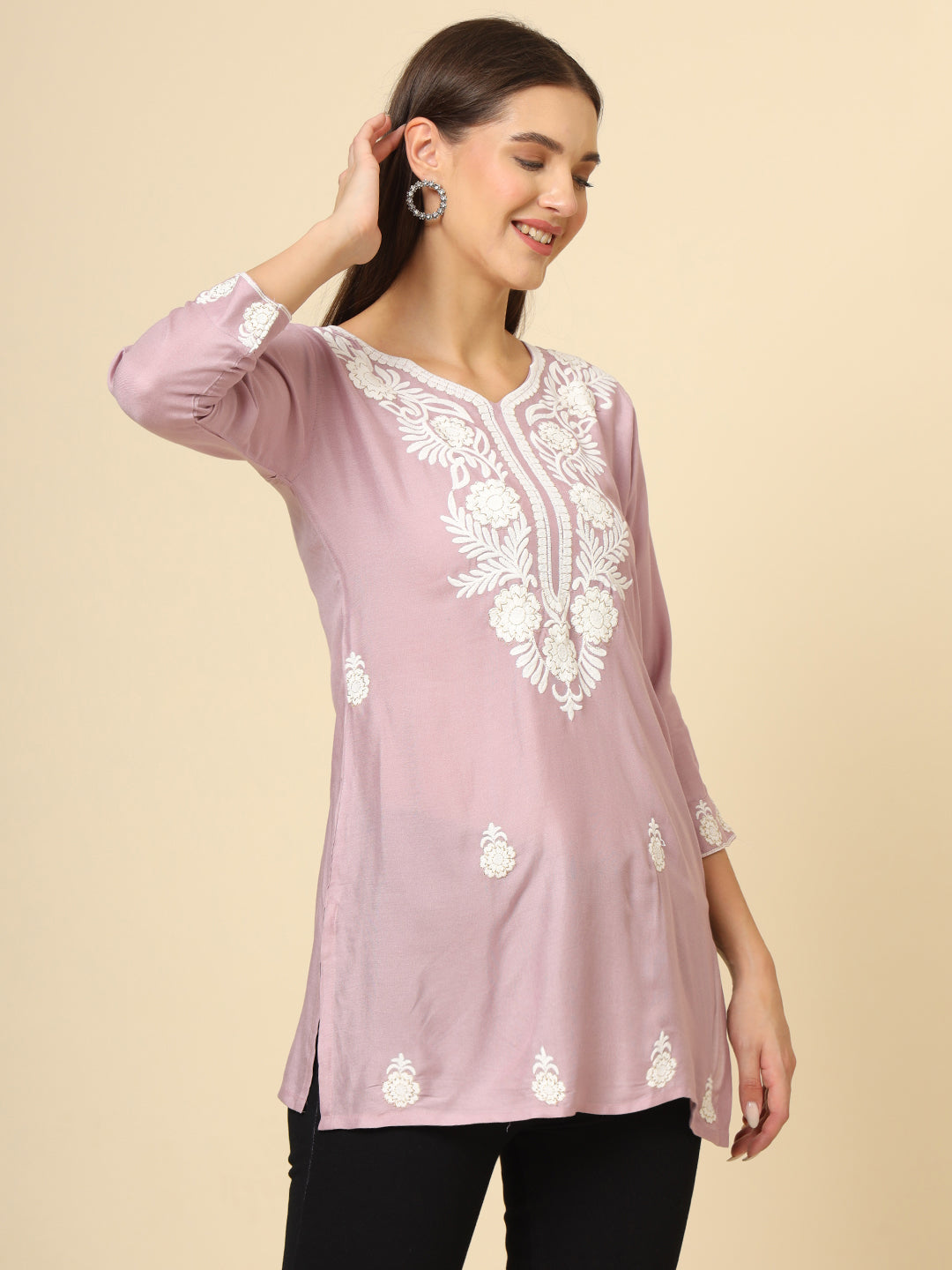 Elegant Rayon Kurti | Designer Short Kurti with Chikankari Embroidery