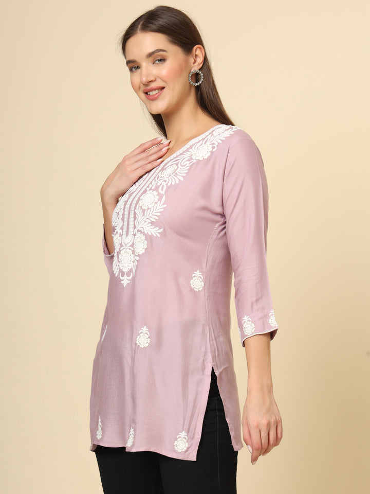 Elegant Rayon Kurti | Designer Short Kurti with Chikankari Embroidery