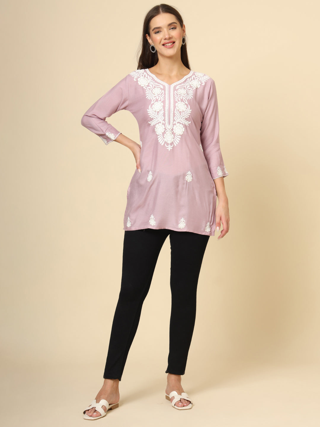 Elegant Rayon Kurti | Designer Short Kurti with Chikankari Embroidery