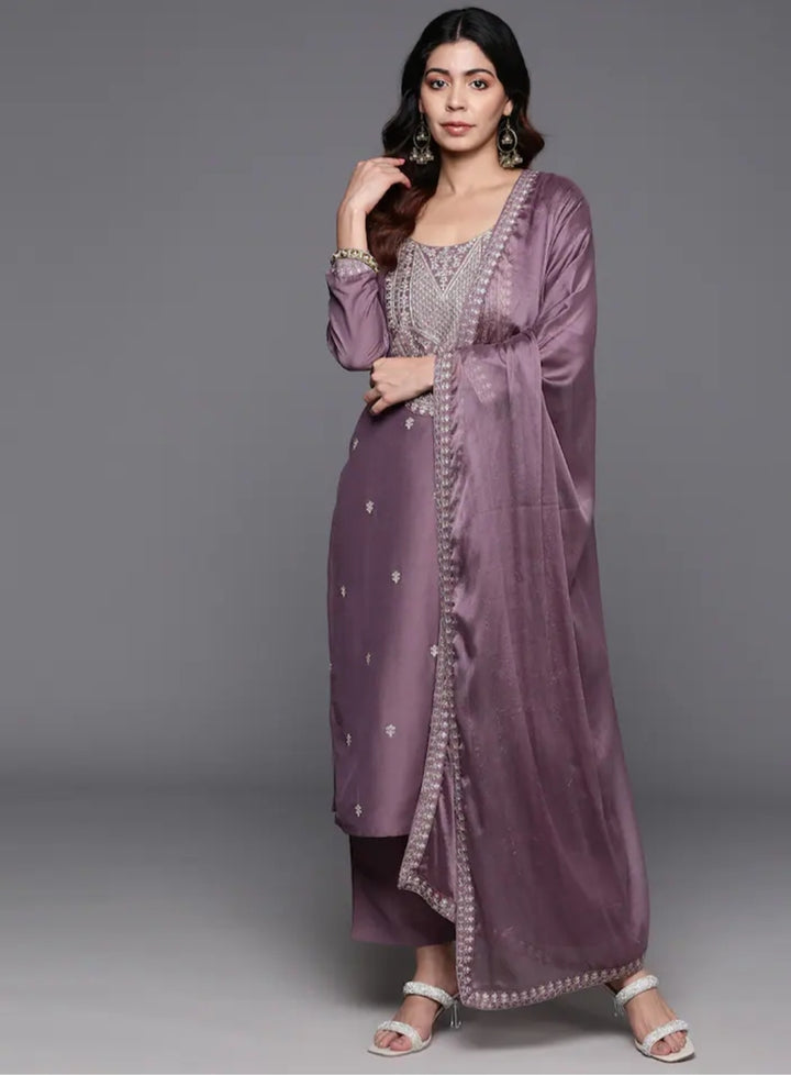 Elegant Viscose Chanderi Salwar Kameez with Floral Embroidery and Printed Dupatta