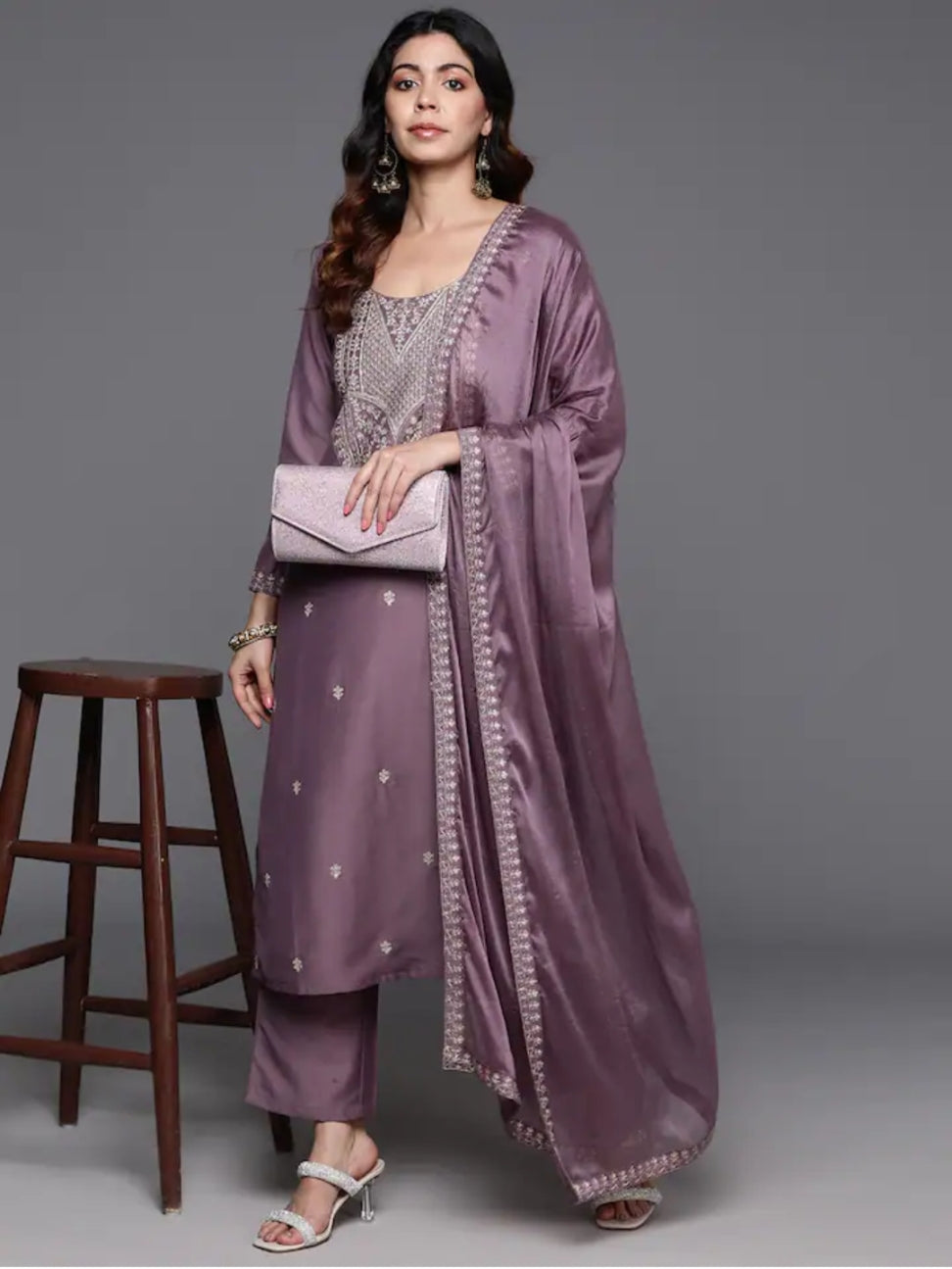 Elegant Viscose Chanderi Salwar Kameez with Floral Embroidery and Printed Dupatta