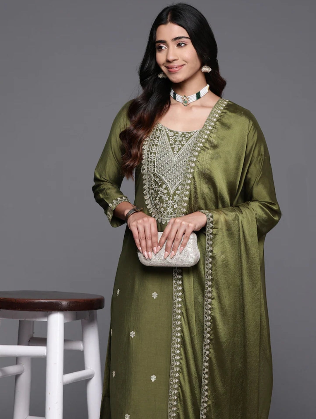 Elegant Viscose Chanderi Salwar Kameez with Floral Embroidery and Printed Dupatta