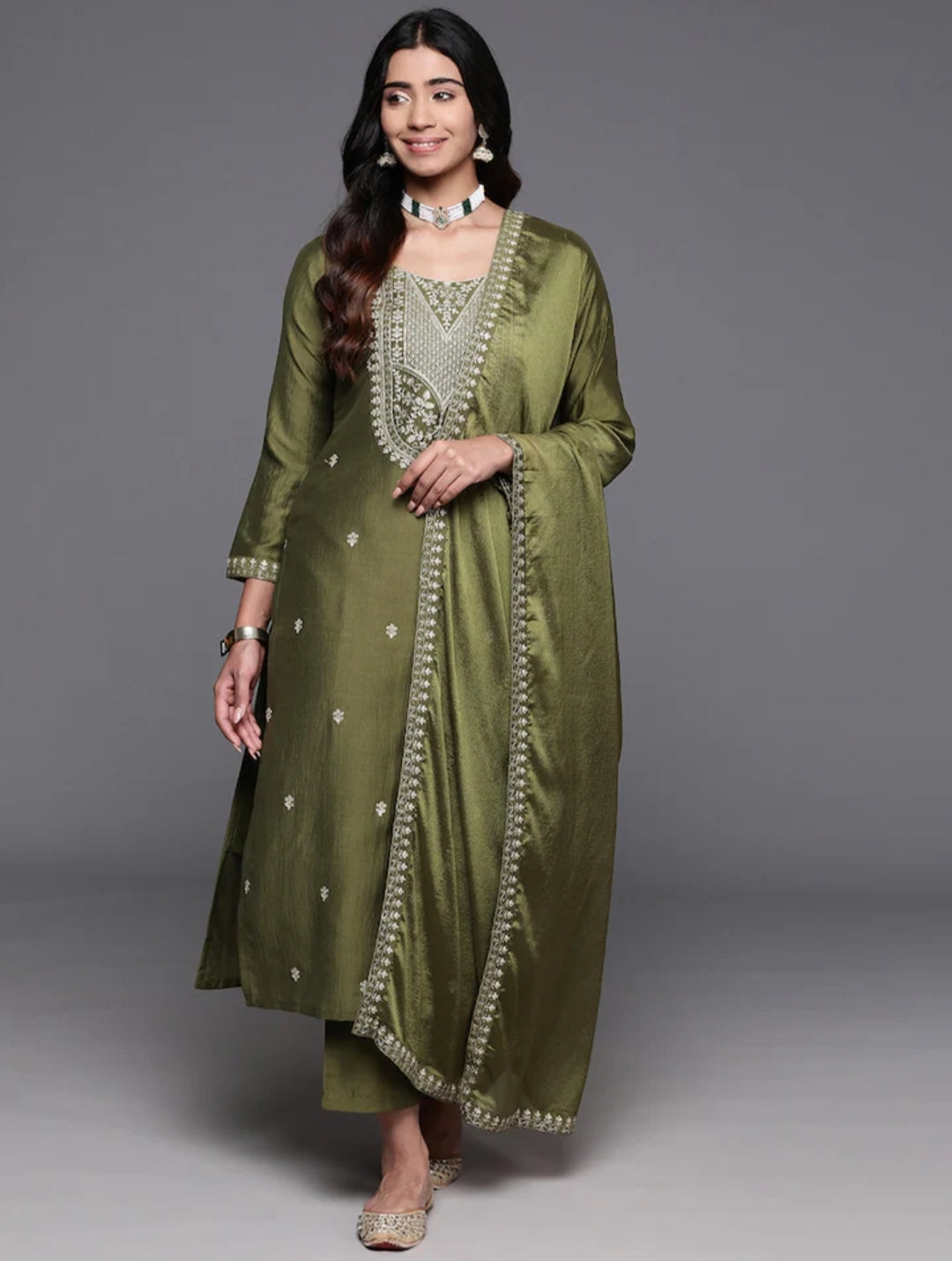 Elegant Viscose Chanderi Salwar Kameez with Floral Embroidery and Printed Dupatta