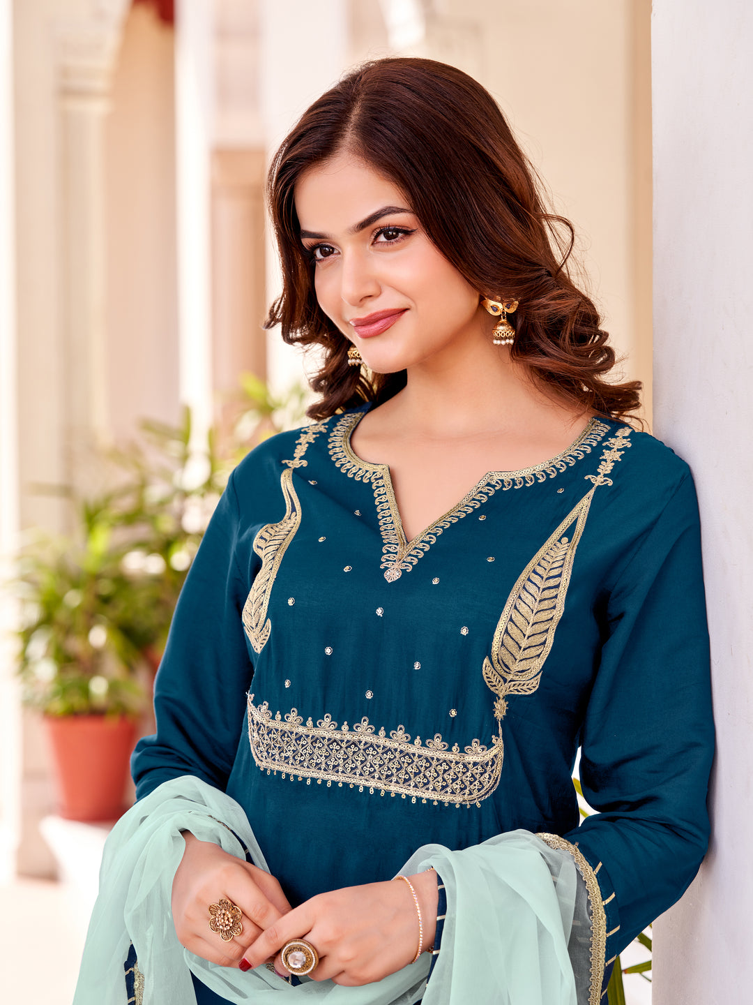 Elegant Modal Silk Salwar Kameez with matched Dupatta and Intricate Embroidery