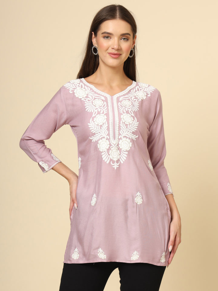 Elegant Rayon Kurti | Designer Short Kurti with Chikankari Embroidery