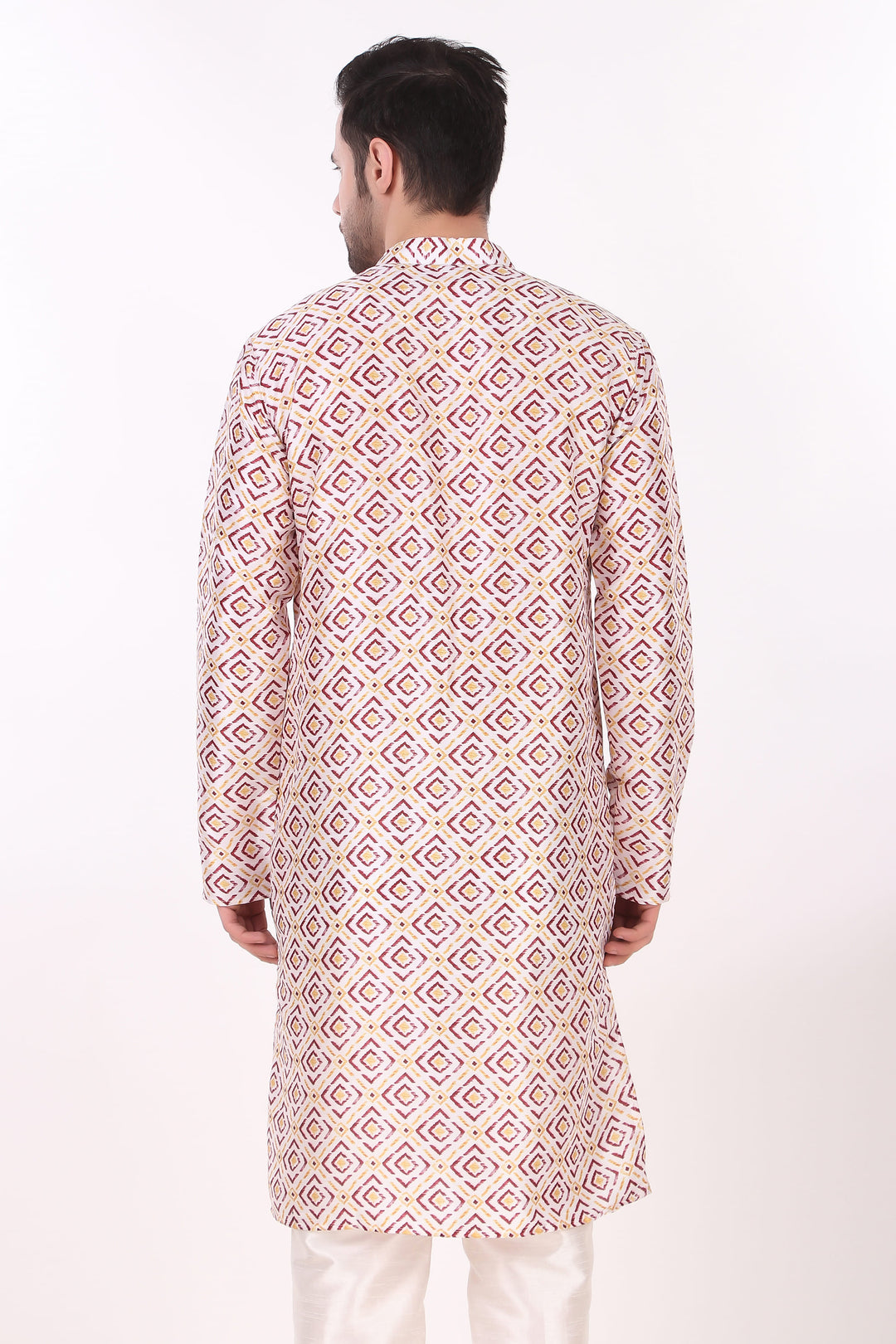 Festive Art Silk Kurta | Off-White Kurta with Cream Pajama for Men