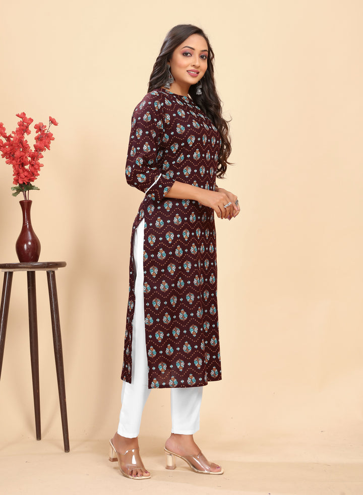 Stylish Rayon Outfit | Beautiful Printed Kurti with Off-White Bottom