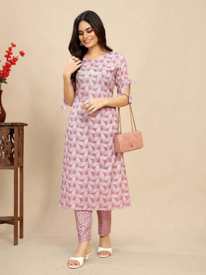 Pink Cotton Kurti Set | Designer Printed Top & Bottom for Women