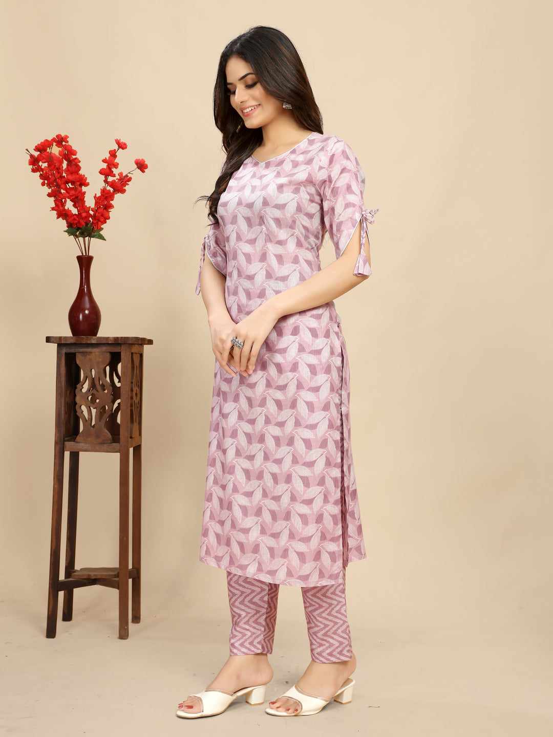 Pink Cotton Kurti Set | Designer Printed Top & Bottom for Women