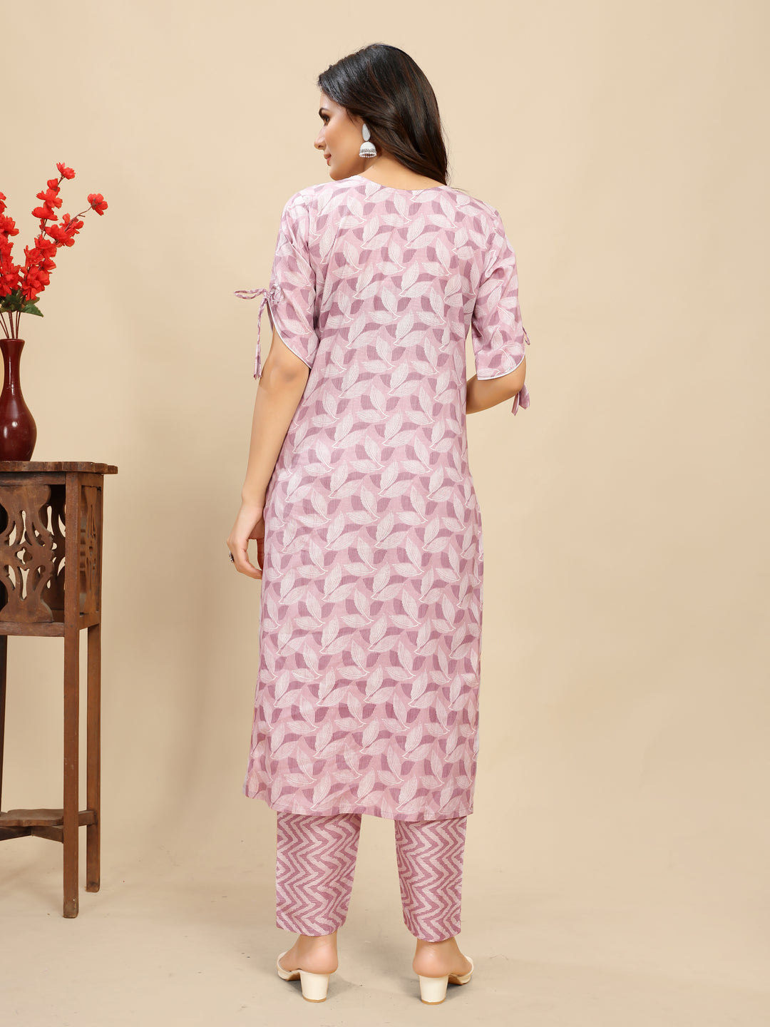 Pink Cotton Kurti Set | Designer Printed Top & Bottom for Women