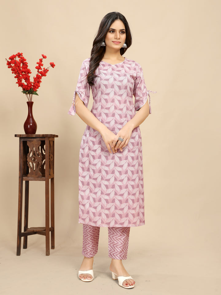 Pink Cotton Kurti Set | Designer Printed Top & Bottom for Women