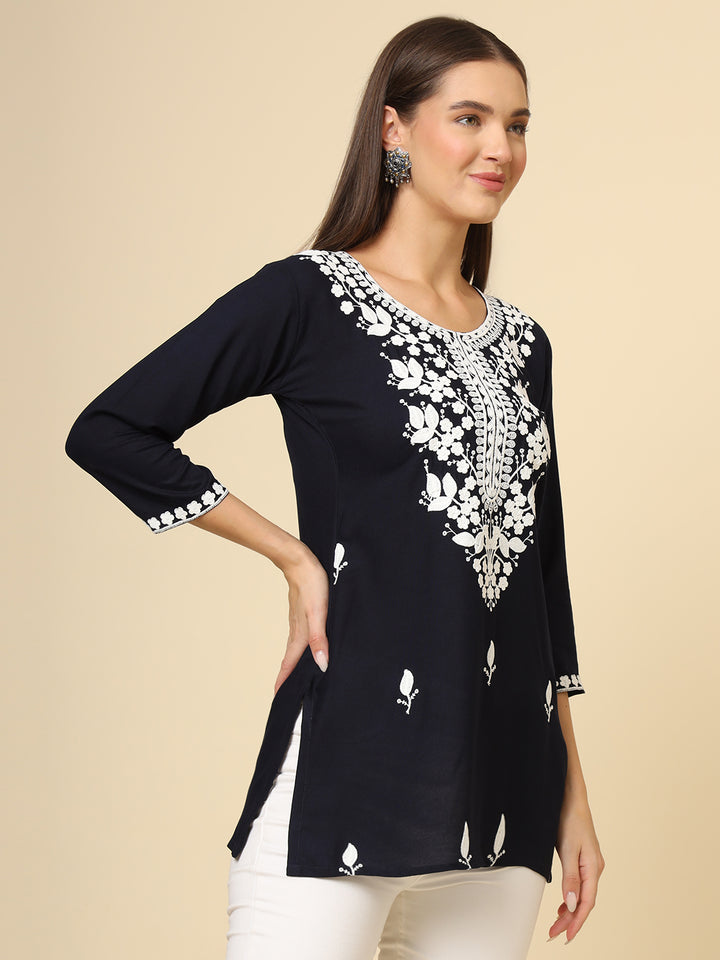 Stylish Short Kurti | Elegant Rayon Kurti with Chikankari Embroidery