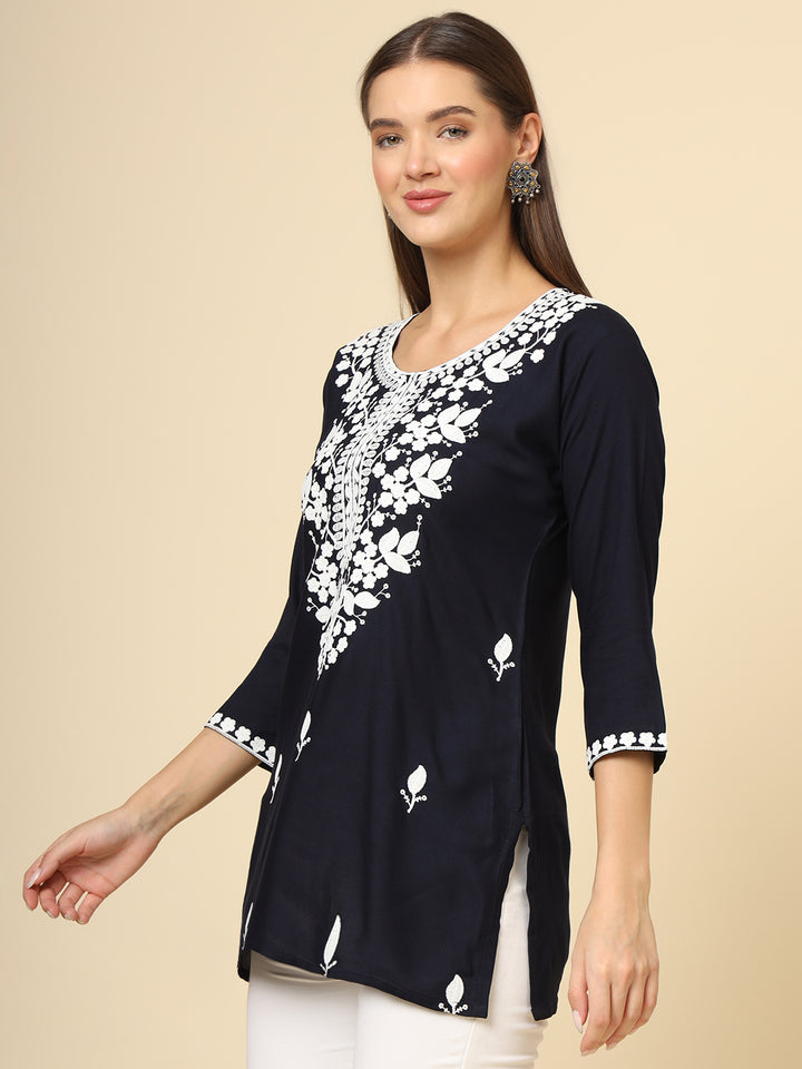 Stylish Short Kurti | Elegant Rayon Kurti with Chikankari Embroidery