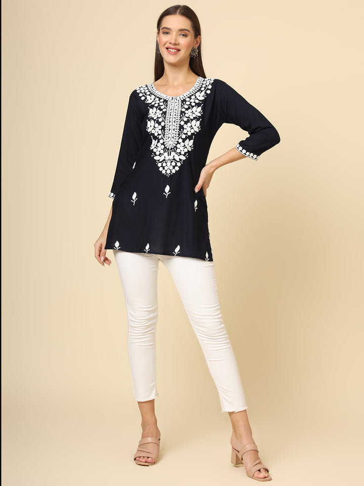 Stylish Short Kurti | Elegant Rayon Kurti with Chikankari Embroidery