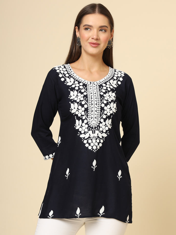 Stylish Short Kurti | Elegant Rayon Kurti with Chikankari Embroidery