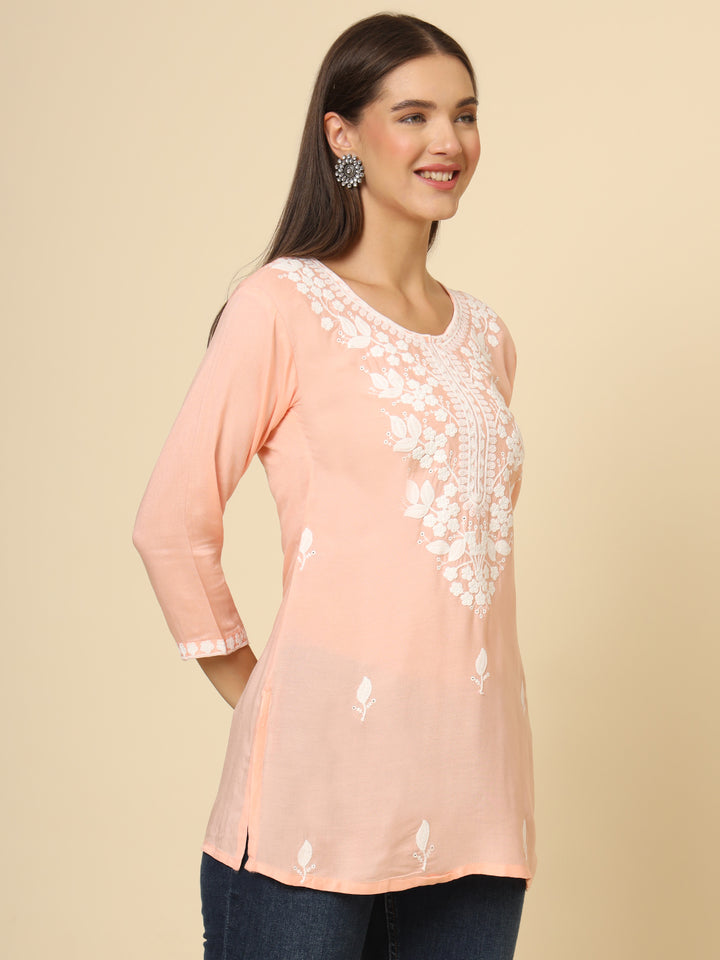 Stylish Short Kurti | Elegant Rayon Kurti with Chikankari Embroidery