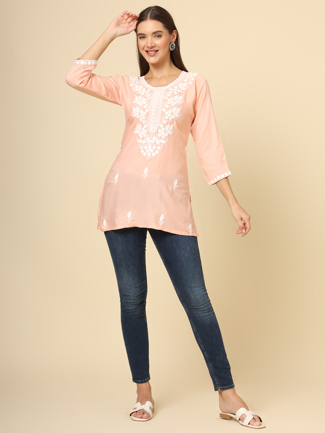 Stylish Short Kurti | Elegant Rayon Kurti with Chikankari Embroidery