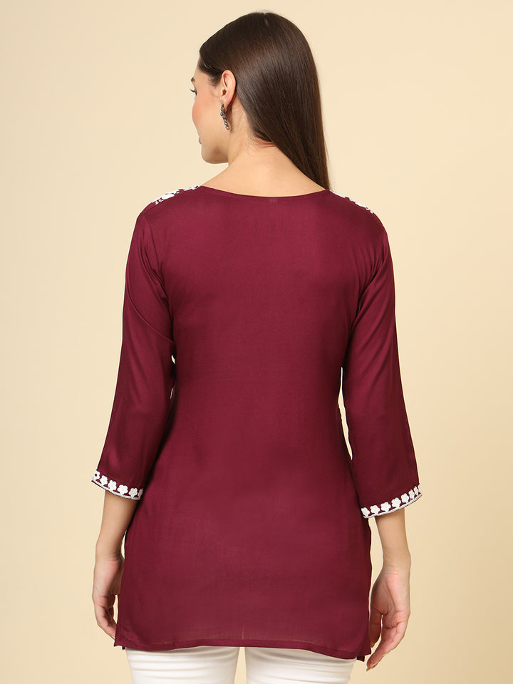 Stylish Short Kurti | Elegant Rayon Kurti with Chikankari Embroidery