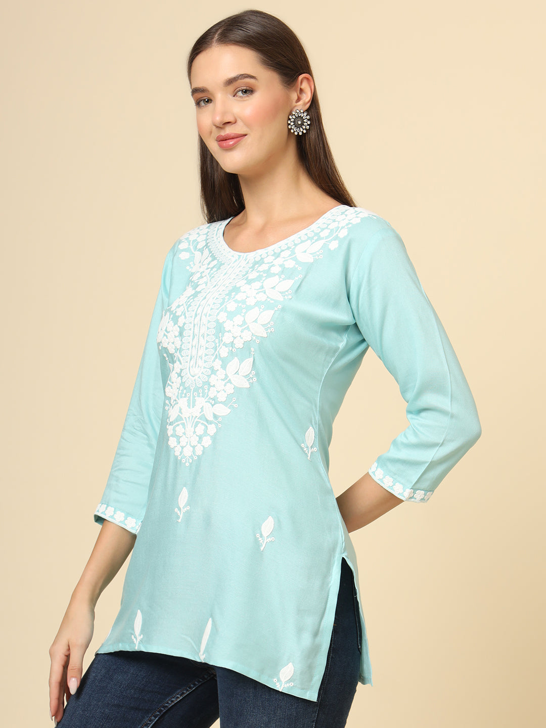 Stylish Short Kurti | Elegant Rayon Kurti with Chikankari Embroidery