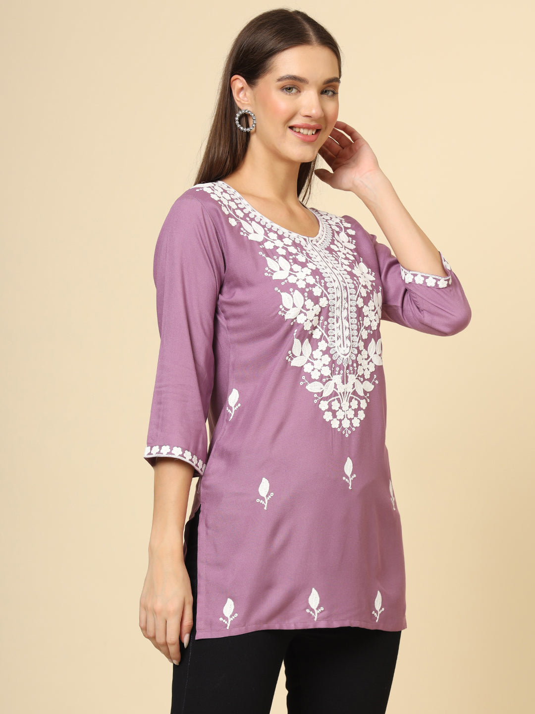 Stylish Short Kurti | Elegant Rayon Kurti with Chikankari Embroidery