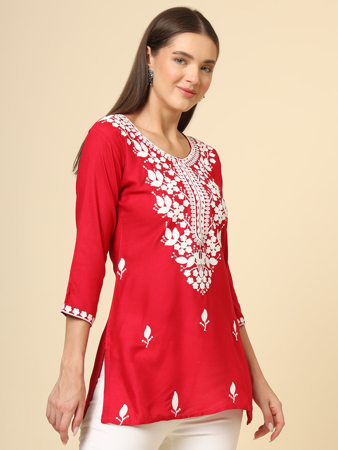 Stylish Short Kurti | Elegant Rayon Kurti with Chikankari Embroidery