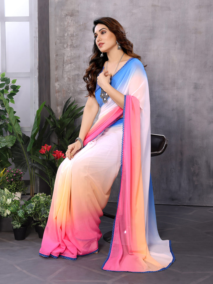 Designer Printed Georgette Saree | Banarasi Silk Top & Bottom for Weddings