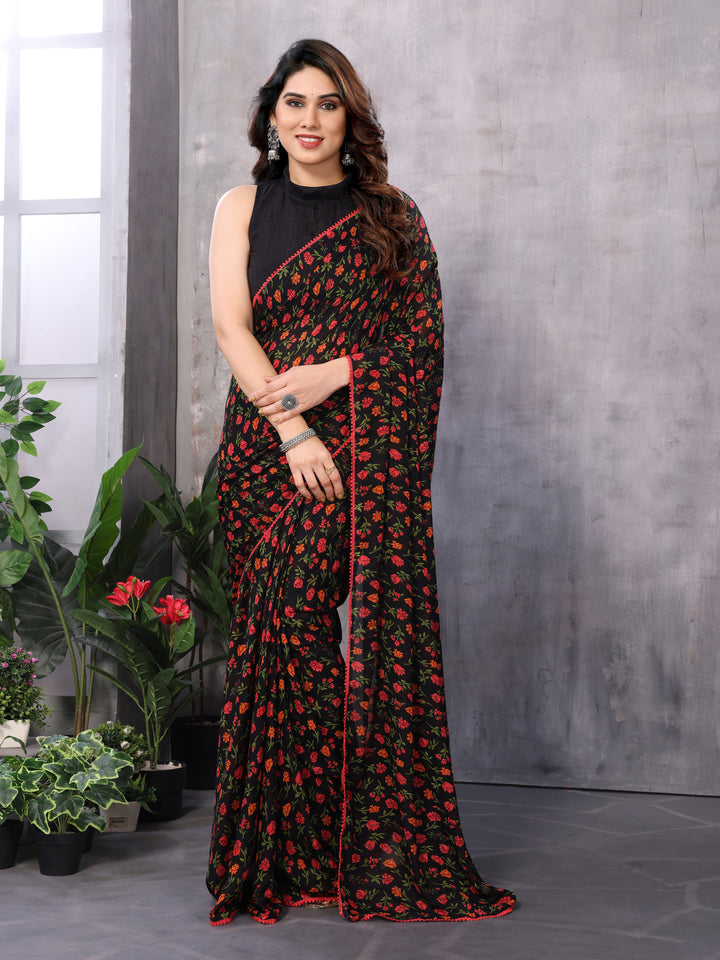 Designer Printed Georgette Saree | Banarasi Silk Top & Bottom | Festive Elegance