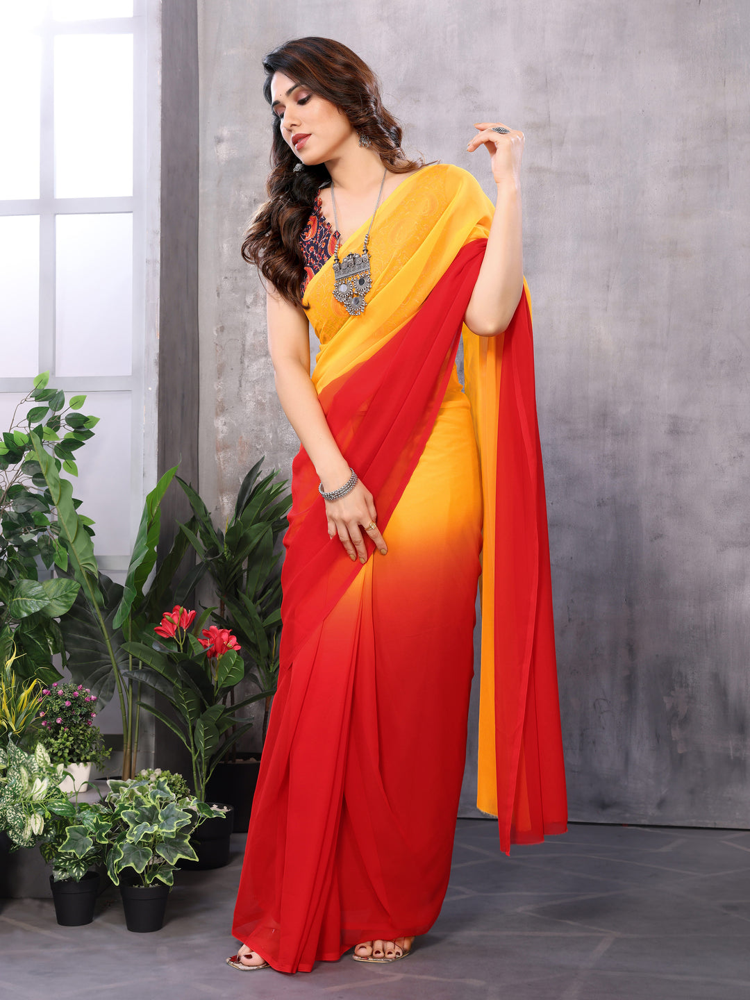 Designer Printed Georgette Saree | Banarasi-Silk Top & Bottom | Festive Elegance