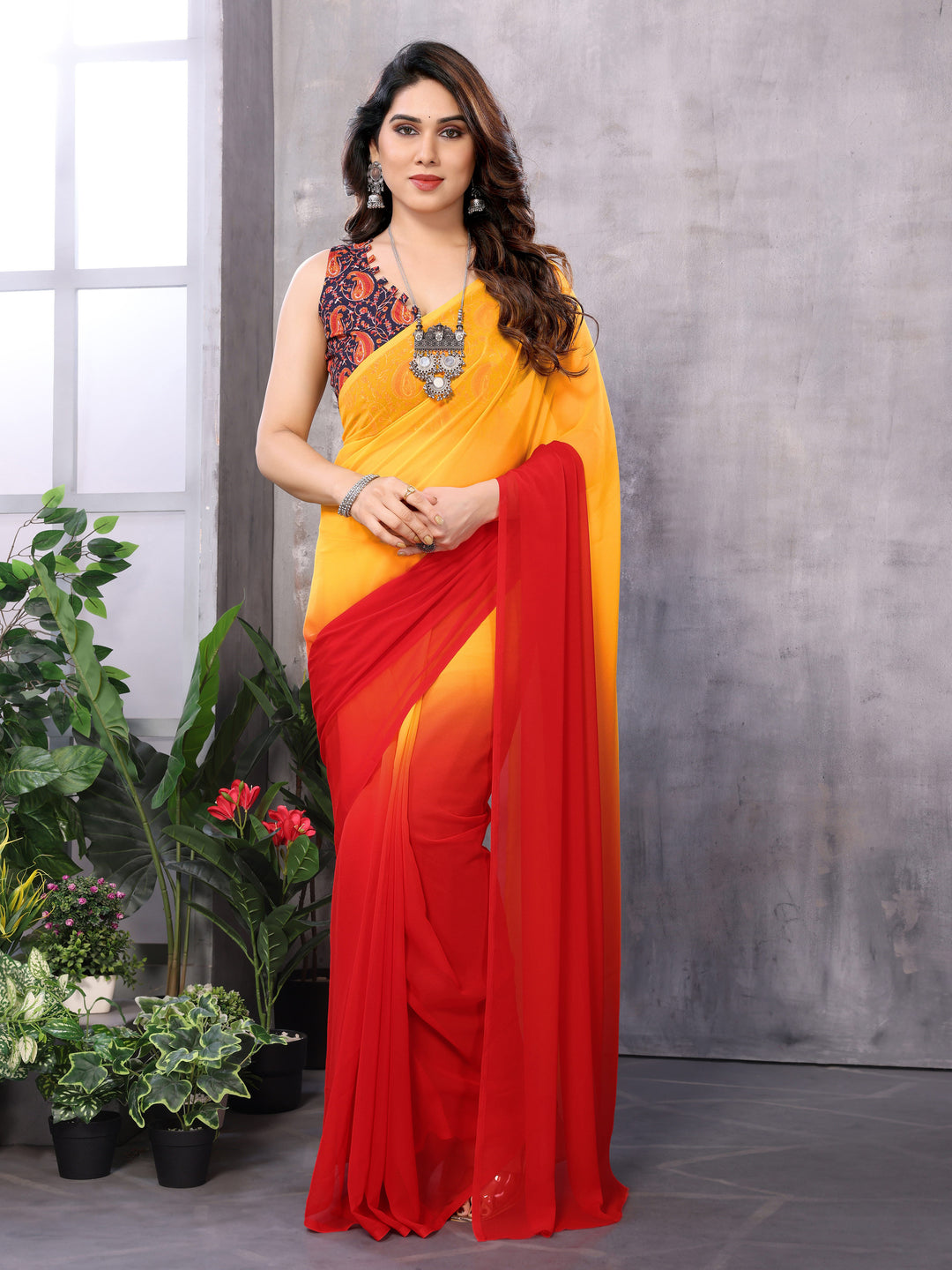 Designer Printed Georgette Saree | Banarasi-Silk Top & Bottom | Festive Elegance