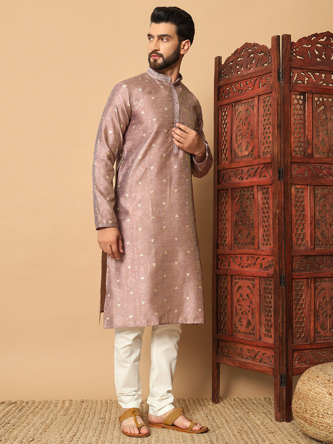 Silk Kurta & White Pajama | Designer Embroidery with Mirror Work