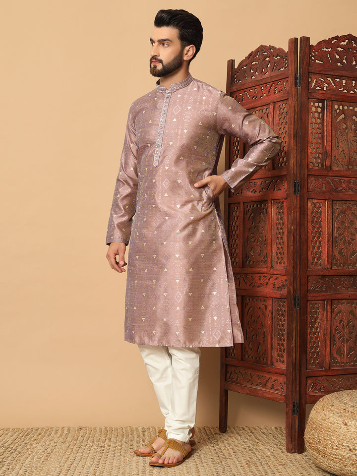 Silk Kurta & White Pajama | Designer Embroidery with Mirror Work