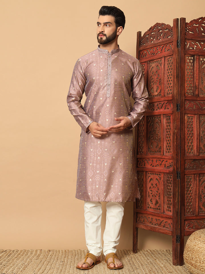 Silk Kurta & White Pajama | Designer Embroidery with Mirror Work