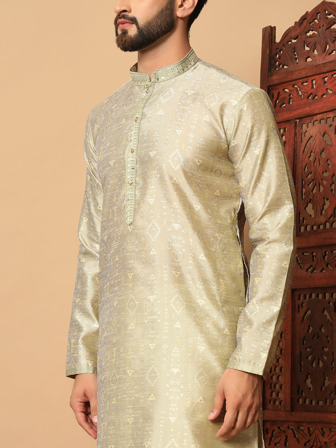 Silk Kurta & White Pajama | Designer Embroidery with Mirror Work